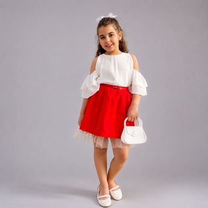 Satin Top & Poplin Cotton Skirt Set