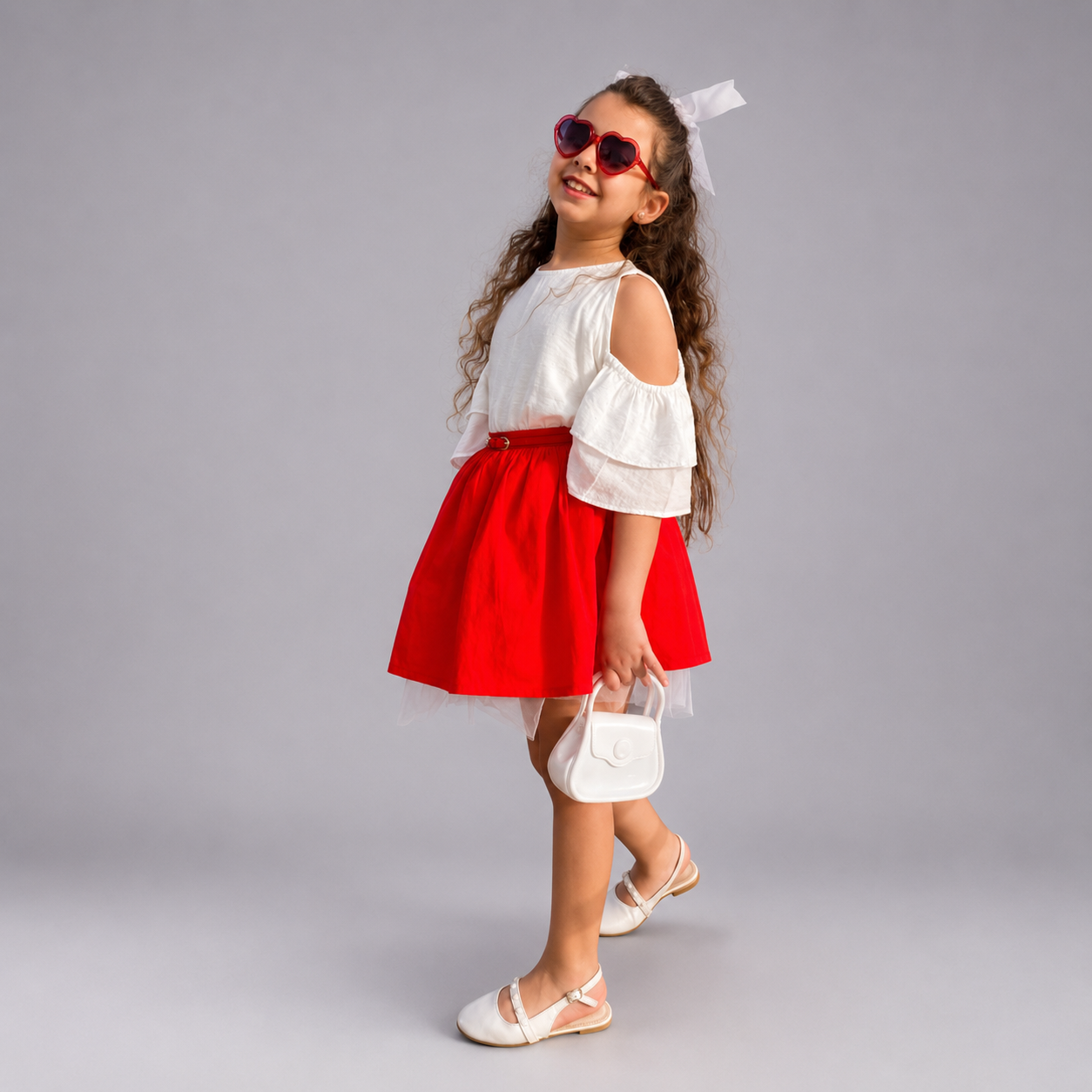 Satin Top & Poplin Cotton Skirt Set