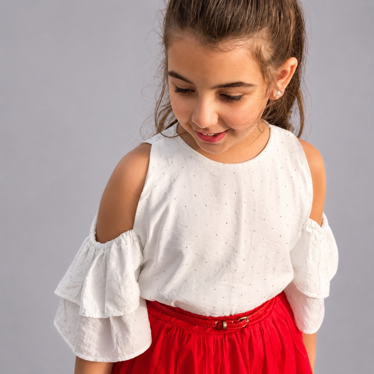 Satin Top & Poplin Cotton Skirt Set