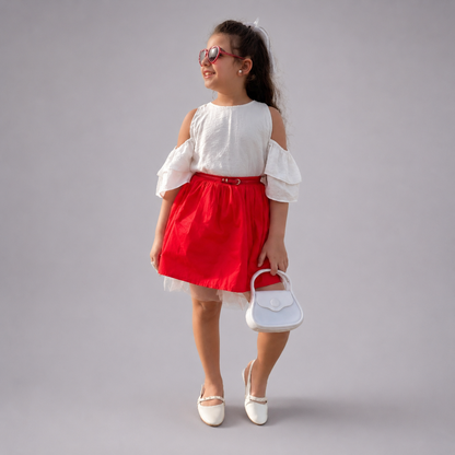 Satin Top & Poplin Cotton Skirt Set